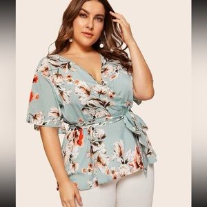 Plus Surplice front floral print blouse